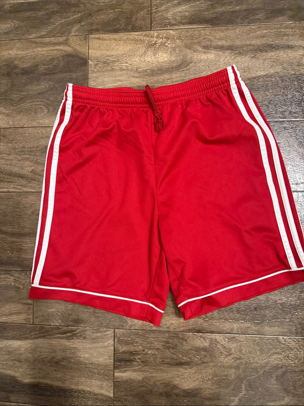 adidas Red Athletic Shorts with White Side Stripes